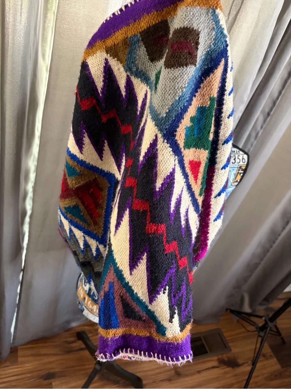 Handwoven Purple Aztec Tote Bag with Red Accent Strap